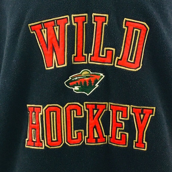 Mens XL Minnesota Wild Hockey Fleece Pullover Black‎ Green NHL Face Off Apparel - Picture 2 of 10